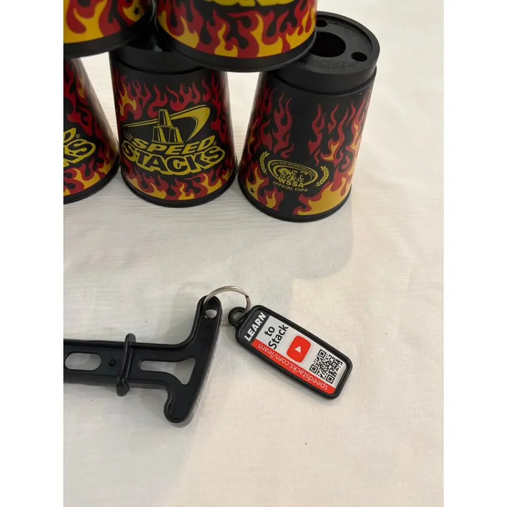 Speed Stacks Set Of 10 Flame Themed Stacking Cups With Holder Great Condition